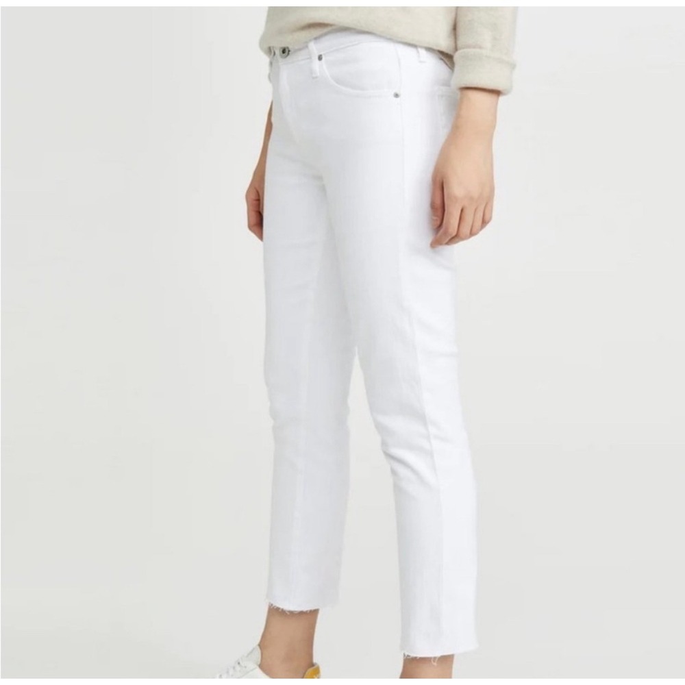 AG Adriano Goldschmied Jeans 30 The Prima Mid-Rise Cigarette Jeans White Raw Hem